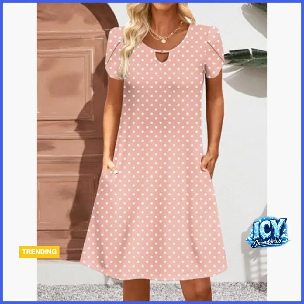 Casual A-Line Dress with Pockets Flowy Mini Sundress